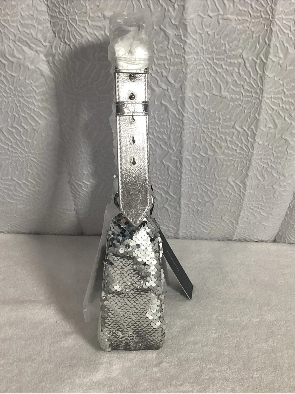 Nicole Miller Silver Sequin Hobo Mini Shoulder Bag NEW y2k